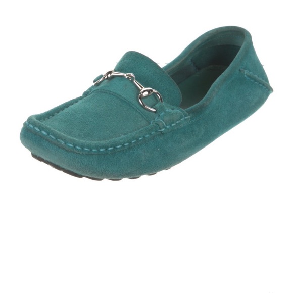 Vintage Teal Gucci Suede Loafers